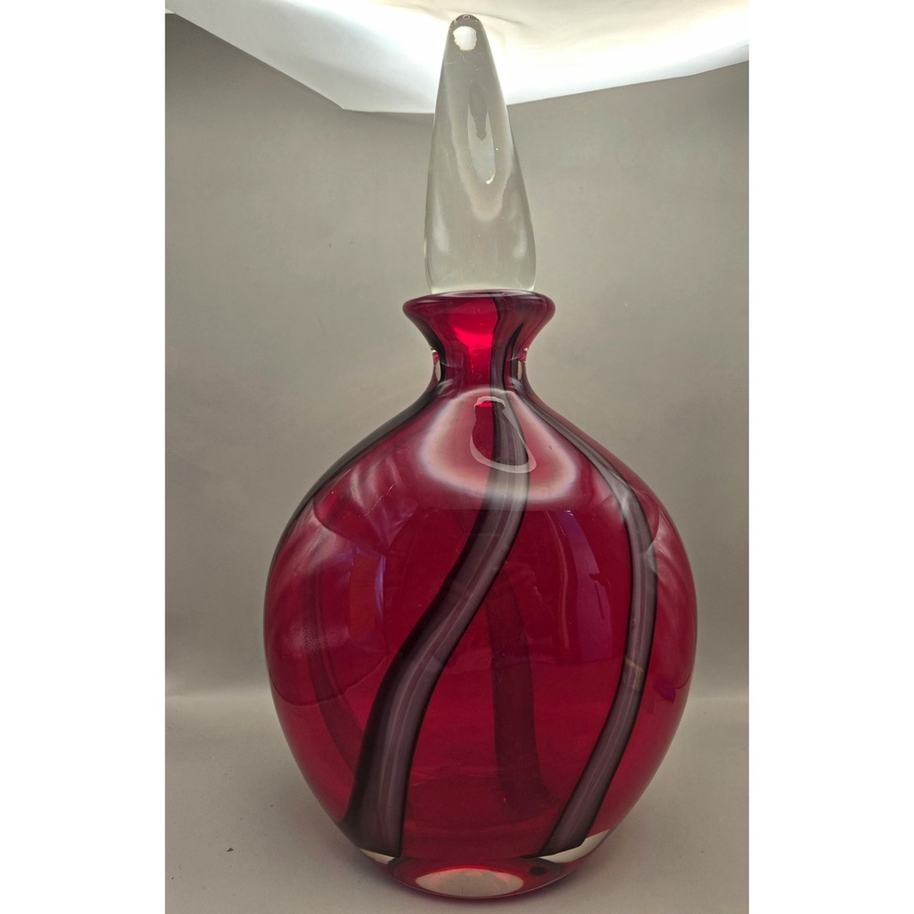 Vintage Murano Red 16" Sommersa Pinched Art Glass Decanter 11 Pounds 1930's (BX)
